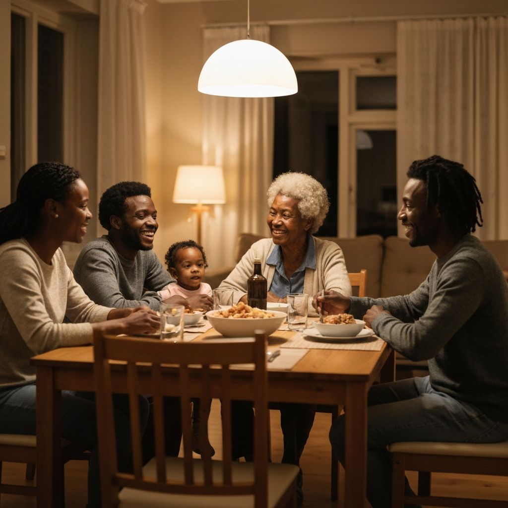 Families sharing a meal together