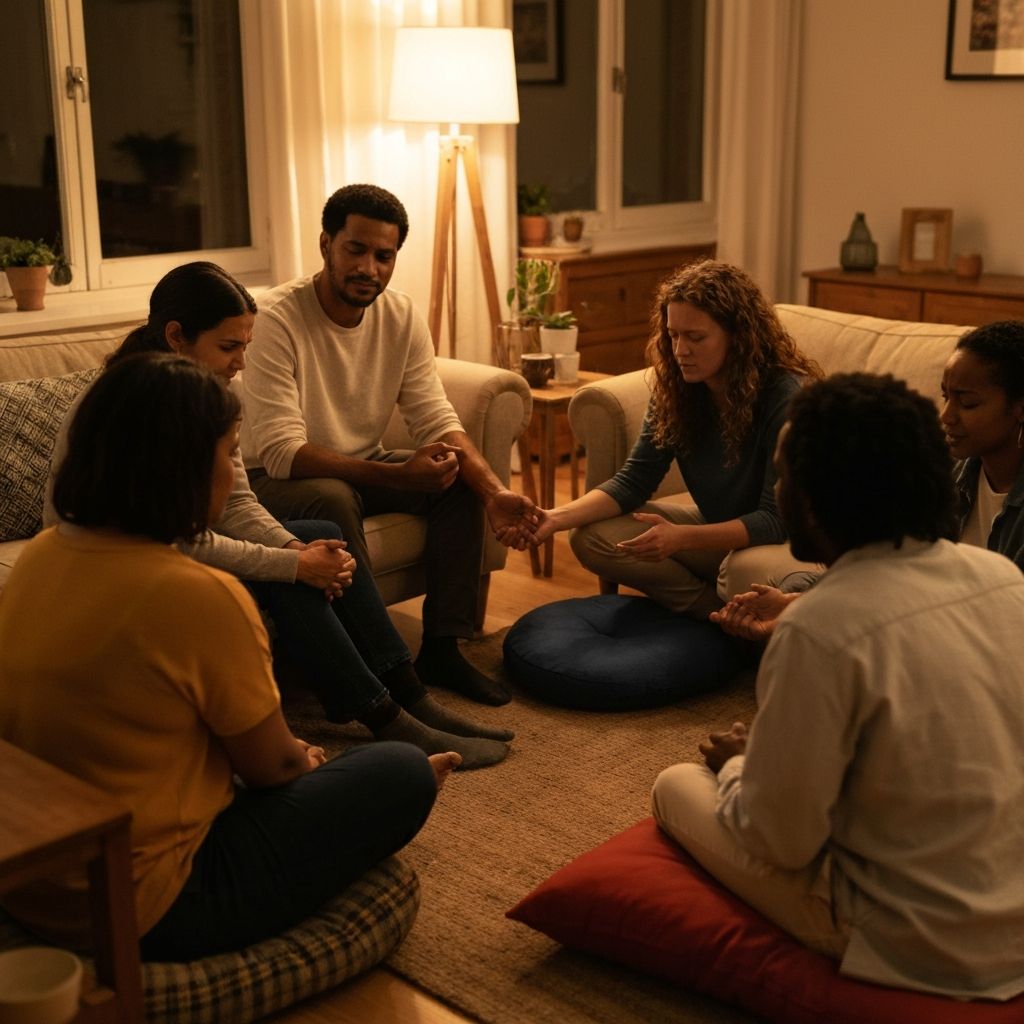 Small group in prayer and discussion