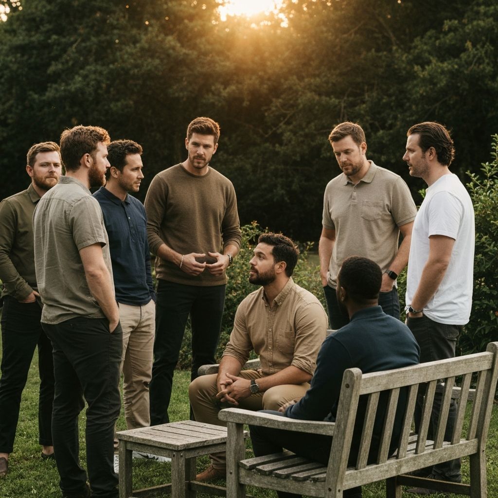 Men gathered in fellowship and prayer