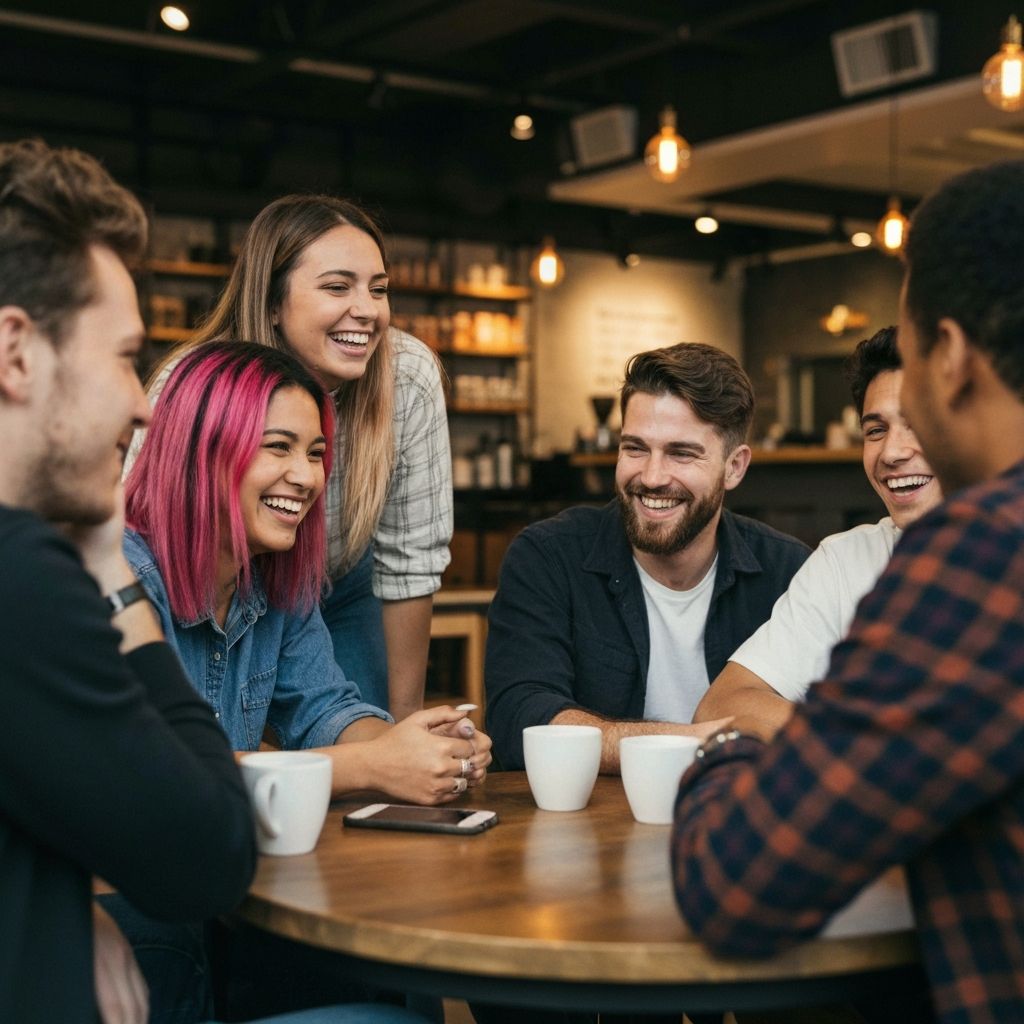 Young adults hanging out and laughing together